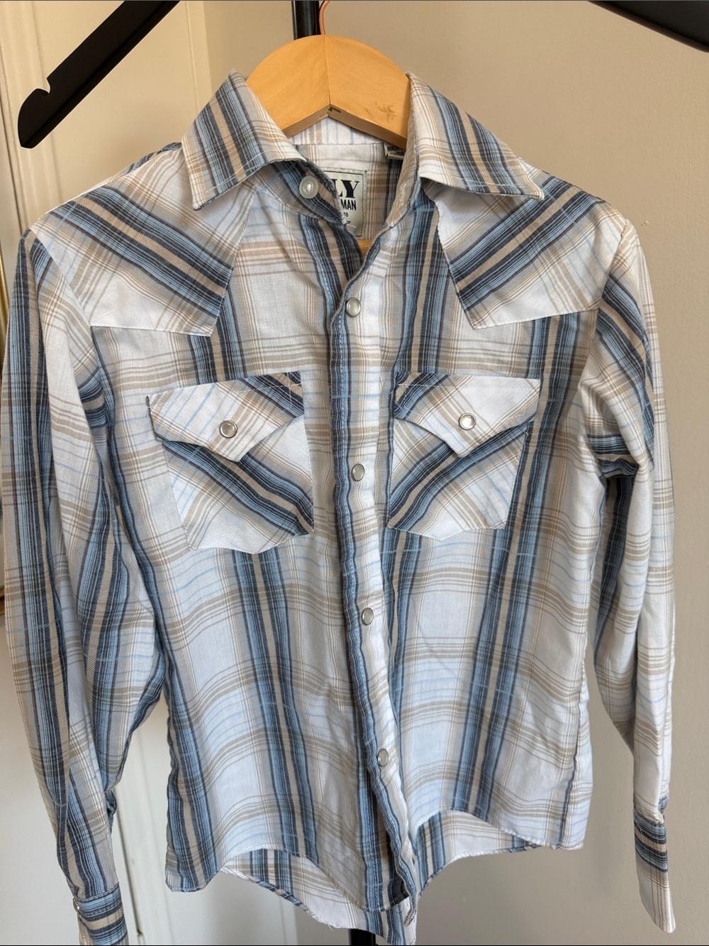Ely Cattleman Blue & White Plaid Western Snap Shirt